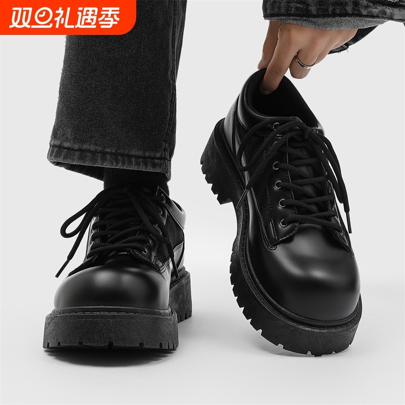 皮鞋男士秋季休闲新郎结婚鞋厚底增高黑色西装大头德比男鞋圆头