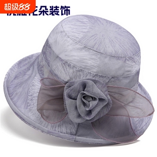 妈妈帽子遮阳防晒帽女士时尚渔夫帽旅游太阳帽透气盆帽小礼帽花朵