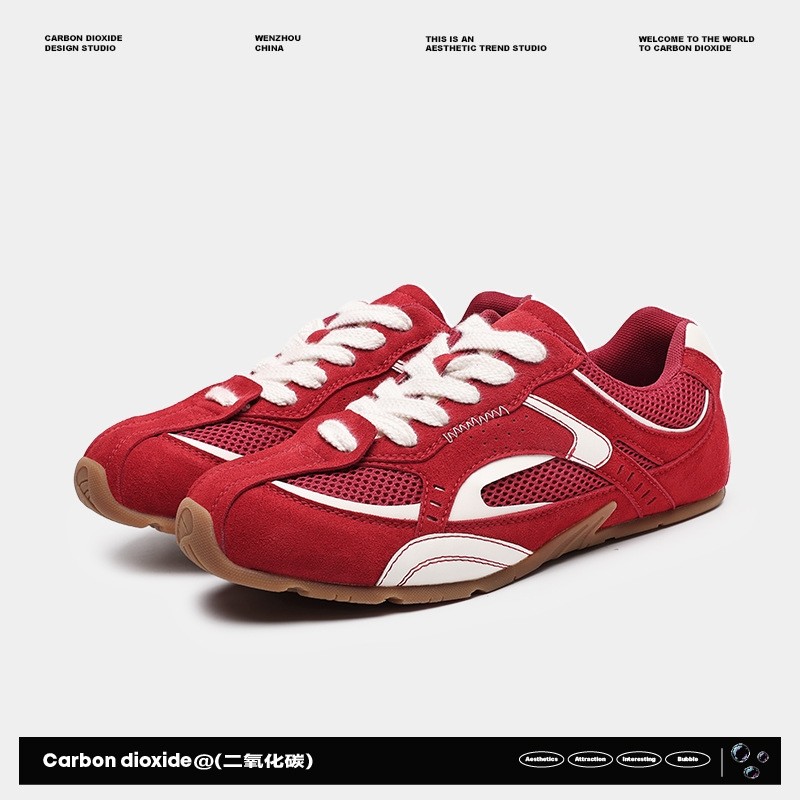 复古红色赛车鞋男女同款夏季透气网面平底德训鞋百搭小众运动鞋,流行男鞋,时尚休闲鞋,淘宝优惠券,粉丝福利购,淘宝优惠卷