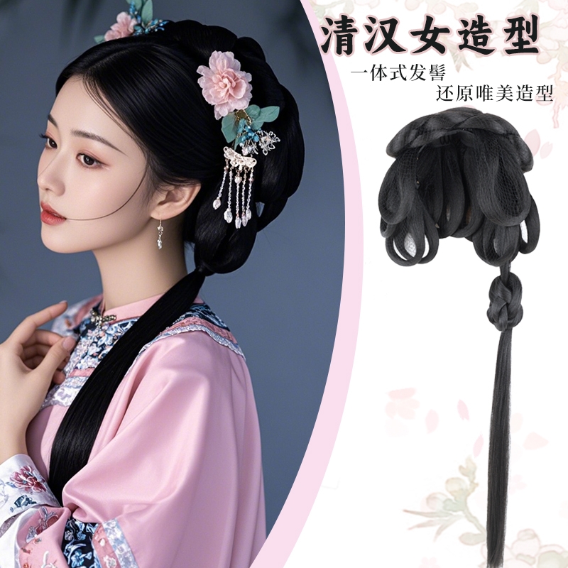 汉服假发一体式侧盘发百搭发包