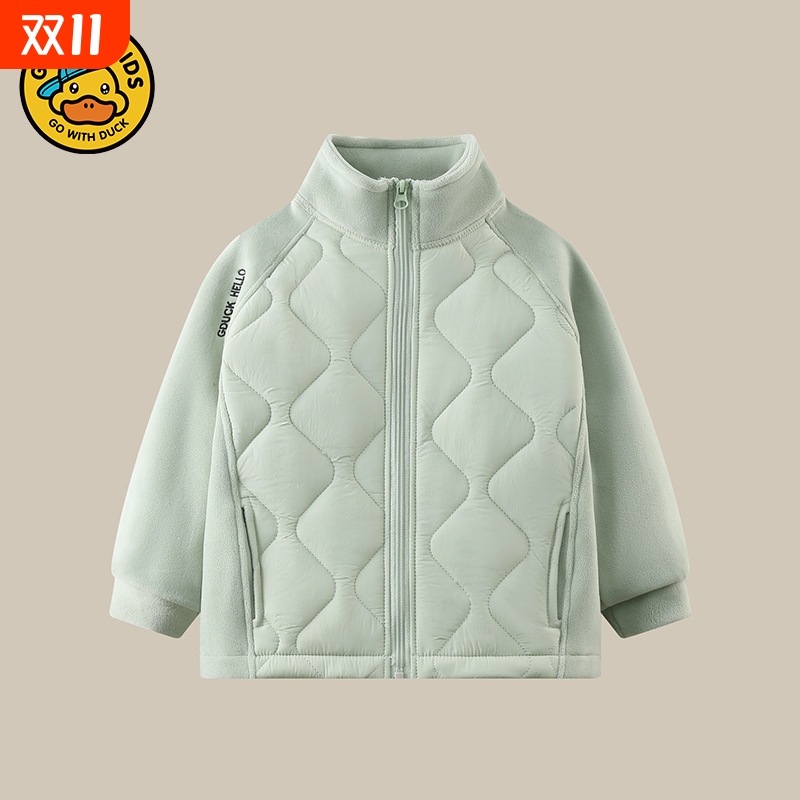 小黄鸭校服男童女童冬季儿童内穿棉衣加厚保暖奥粒绒棉服外套红色