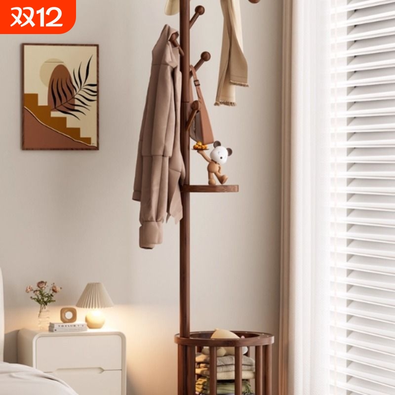 实木衣帽架落地卧室家用立式挂衣架简易置物架衣服多功能移动架子
