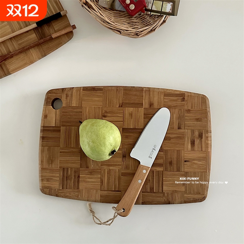 复古家用棋盘格楠竹砧板切菜板厨房木质抗菌防霉小案板切水果挂式