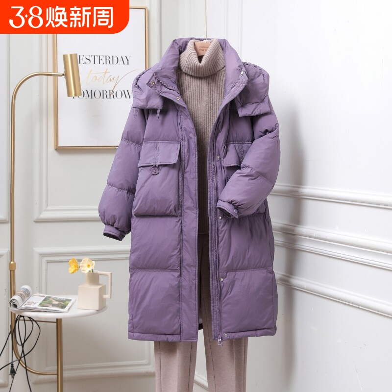户外羽绒服女中长款过膝2023年新款韩版时尚加厚白鸭绒外黑色白色