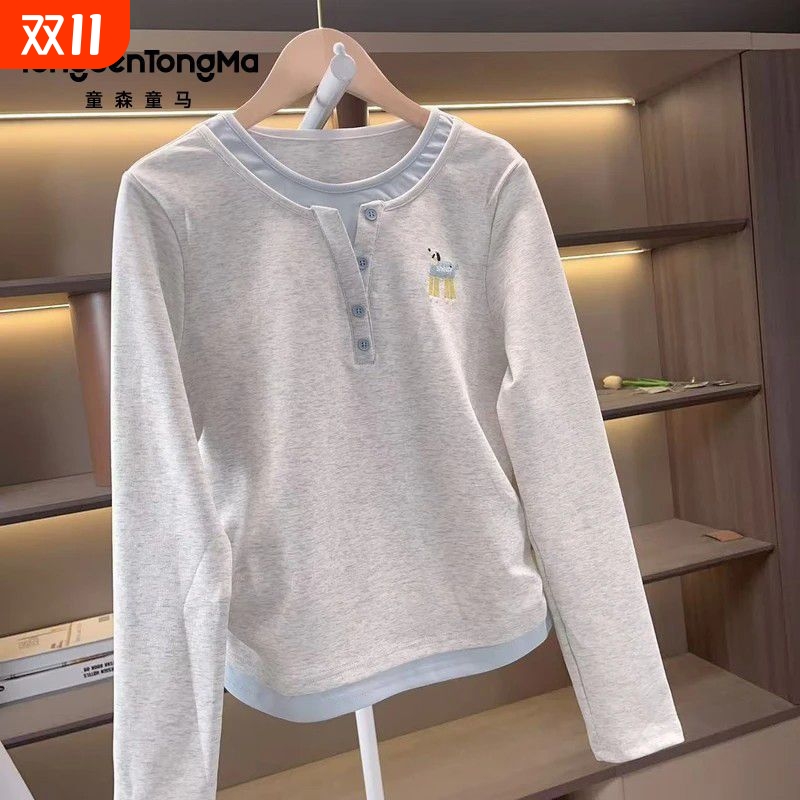 针织长袖t恤女秋季减龄显瘦圆领内搭打底衫上衣