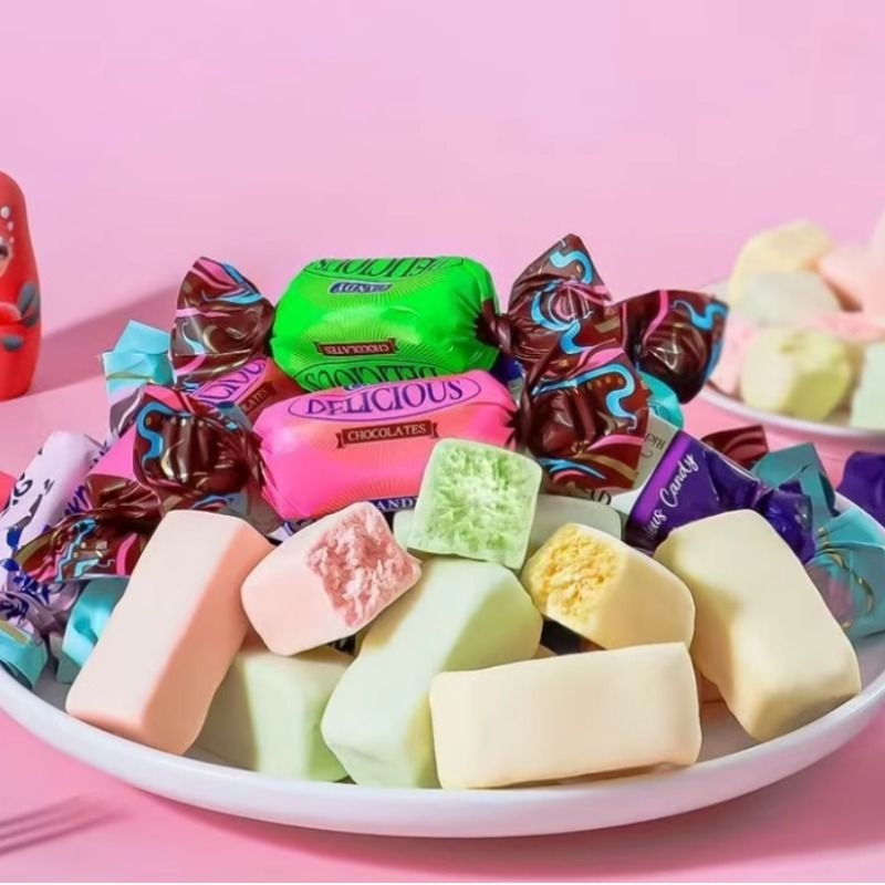 俄罗斯风味三色酸奶巧克力夹心糖水果味酸奶夹心巧克力圣诞零食