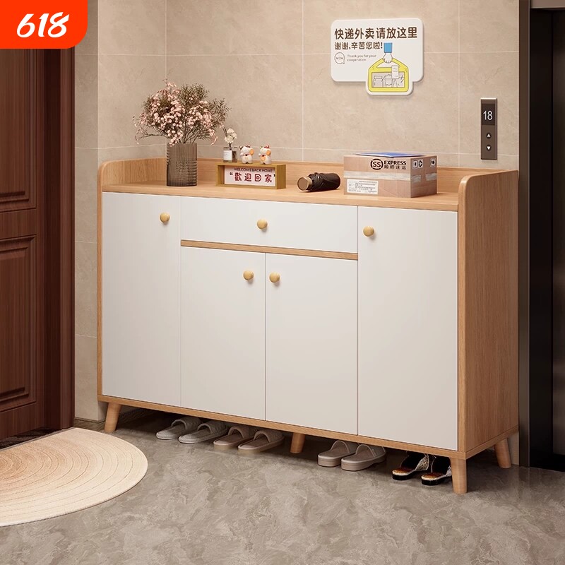实木鞋柜家用入户门2026玄关储物收纳柜一体靠墙鞋架室内白色圆角