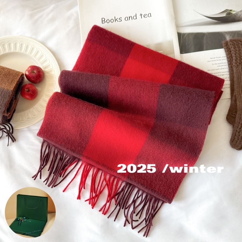 100%羊毛围巾圣诞红色秋冬季礼盒2025新款生日礼物男女格纹轻