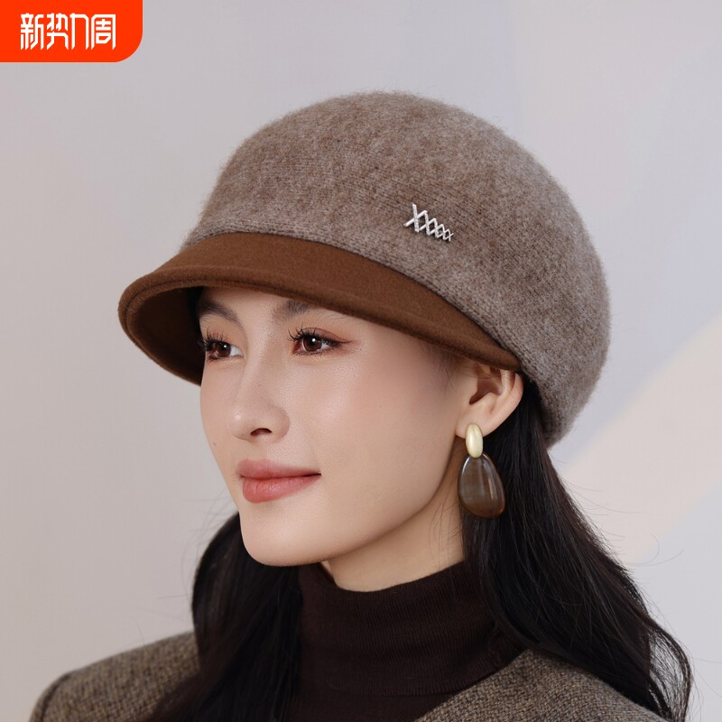 帽子女秋冬季针织保暖鸭舌帽加厚加棉贝雷帽女士妈妈帽韩版百搭款