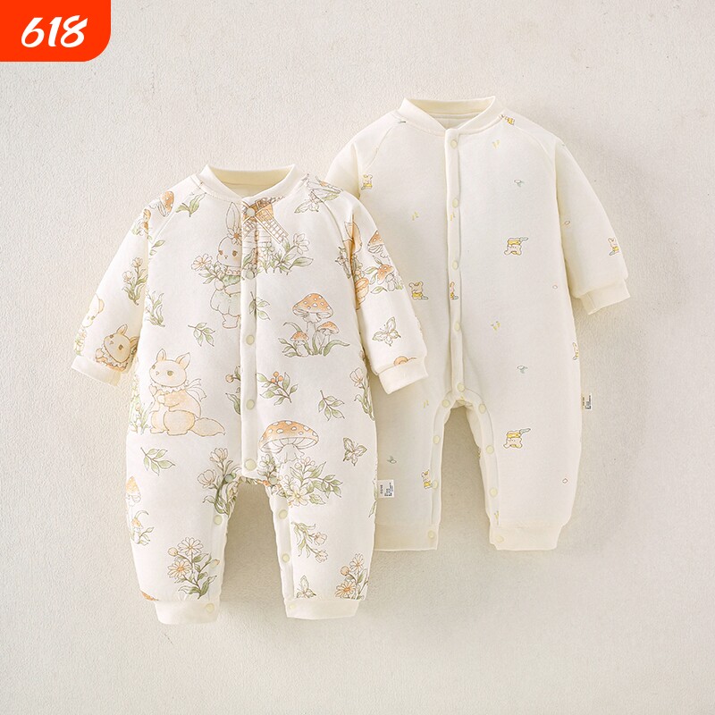 婴儿衣服连体衣夹棉秋冬季婴幼儿宝宝冬装男宝保暖外出服加厚棉衣