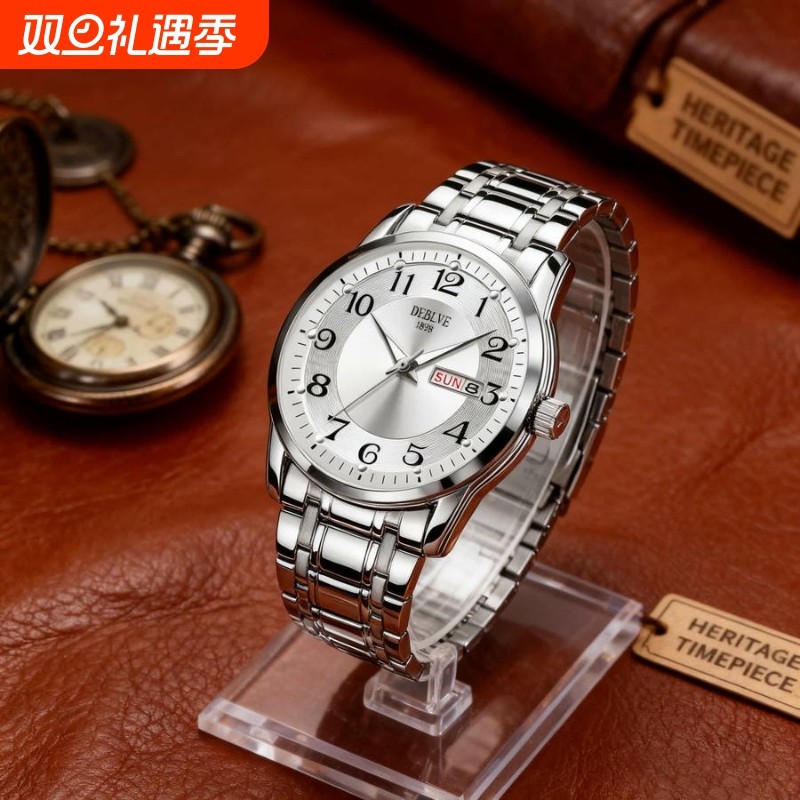 全自动男表手表男款机械风全自动防水数字双日历防水腕表男高级感