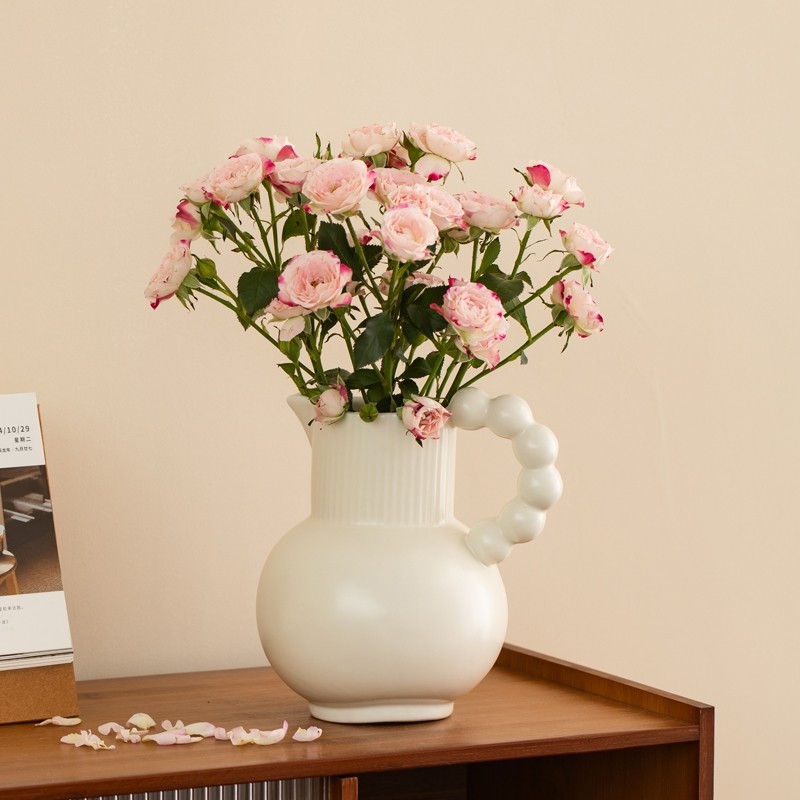 法式奶油风轻奢陶瓷花瓶客厅插花摆件高级感鲜花器干花餐桌花壶瓶