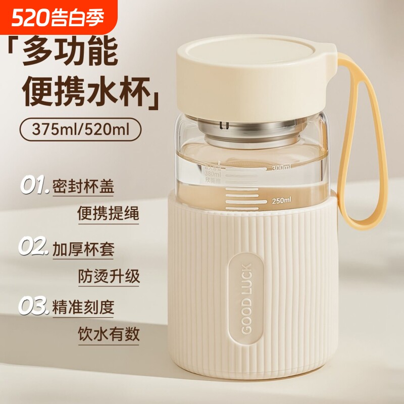 高颜值玻璃杯单层加厚水杯2026新款女生茶杯便携外出喝水杯防烫