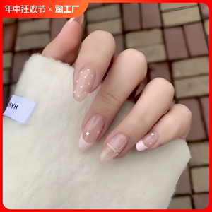 温柔气质少女风显白纯手工可拆卸穿戴美甲光疗甲水滴形圆形小清新