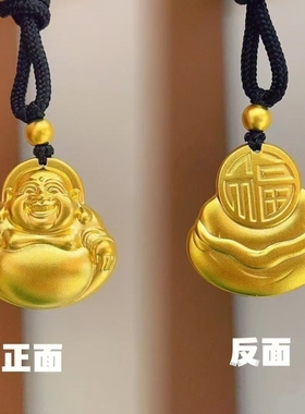 金店同款沙金平安扣佛头百福吊坠男女项链饰品南非锡金小胖实心