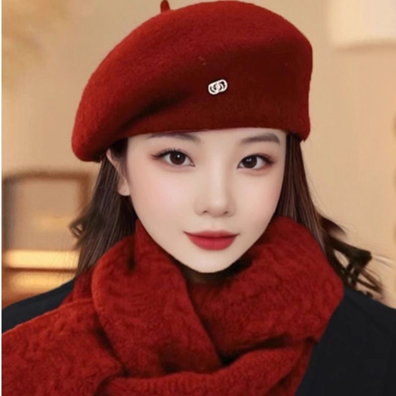 韩版气质保暖贝雷帽子女秋冬季羊毛呢时尚定型显脸小画家帽蓓蕾帽