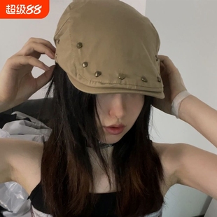 百搭反戴画家帽休闲贝雷帽薄款 铆钉前进帽女春夏季 鸭舌帽棒球帽潮