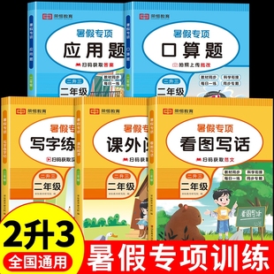 全套5册二升三暑假衔接专项训练口算题卡应用题看图写话阅读理解每日一练练字帖口算天天练二年级下册暑假作业语文数学配套人教版