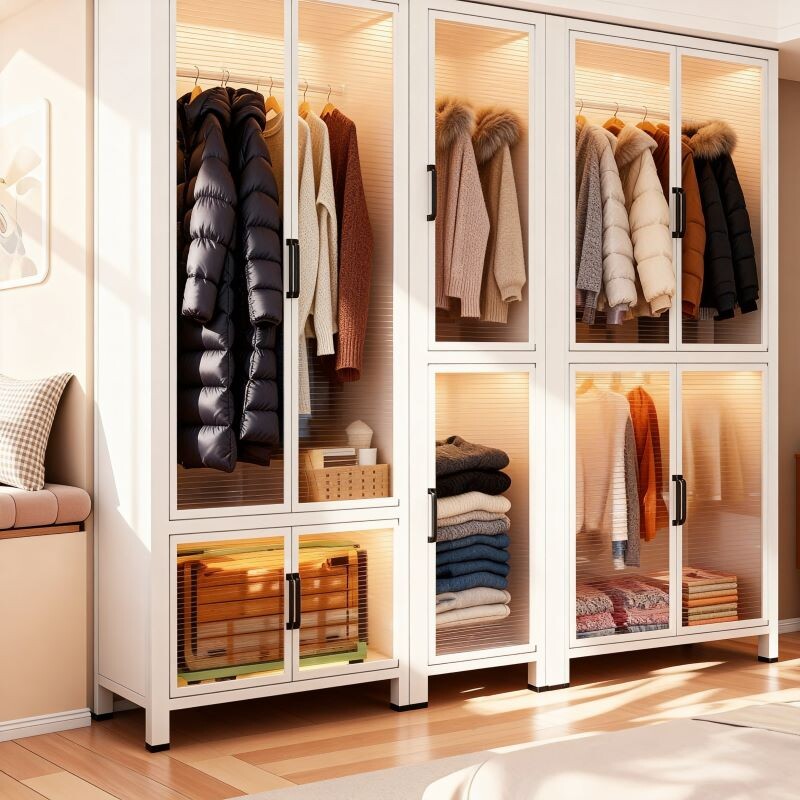 冬季棉衣羽绒服收纳钢制衣柜家用加厚铁艺柜子出租房儿童宝宝衣橱