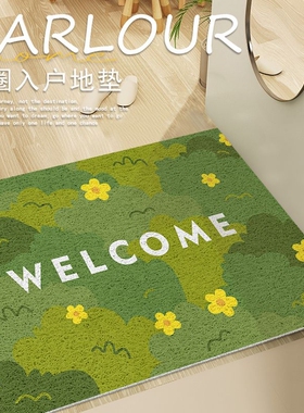 入户门地垫小清新玄关丝圈地垫绿色入门耐脏耐磨防滑脚垫可剪裁