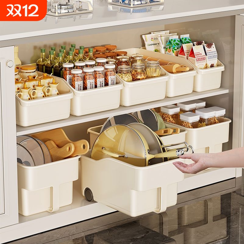 橱柜收纳置物架带滑轮家用厨房加厚调料零食杂物置物架吊柜储物