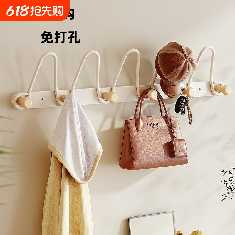 挂钩上墙免打孔卧室门后一排挂衣钩帽子收纳壁挂衣服衣架墙面玄关