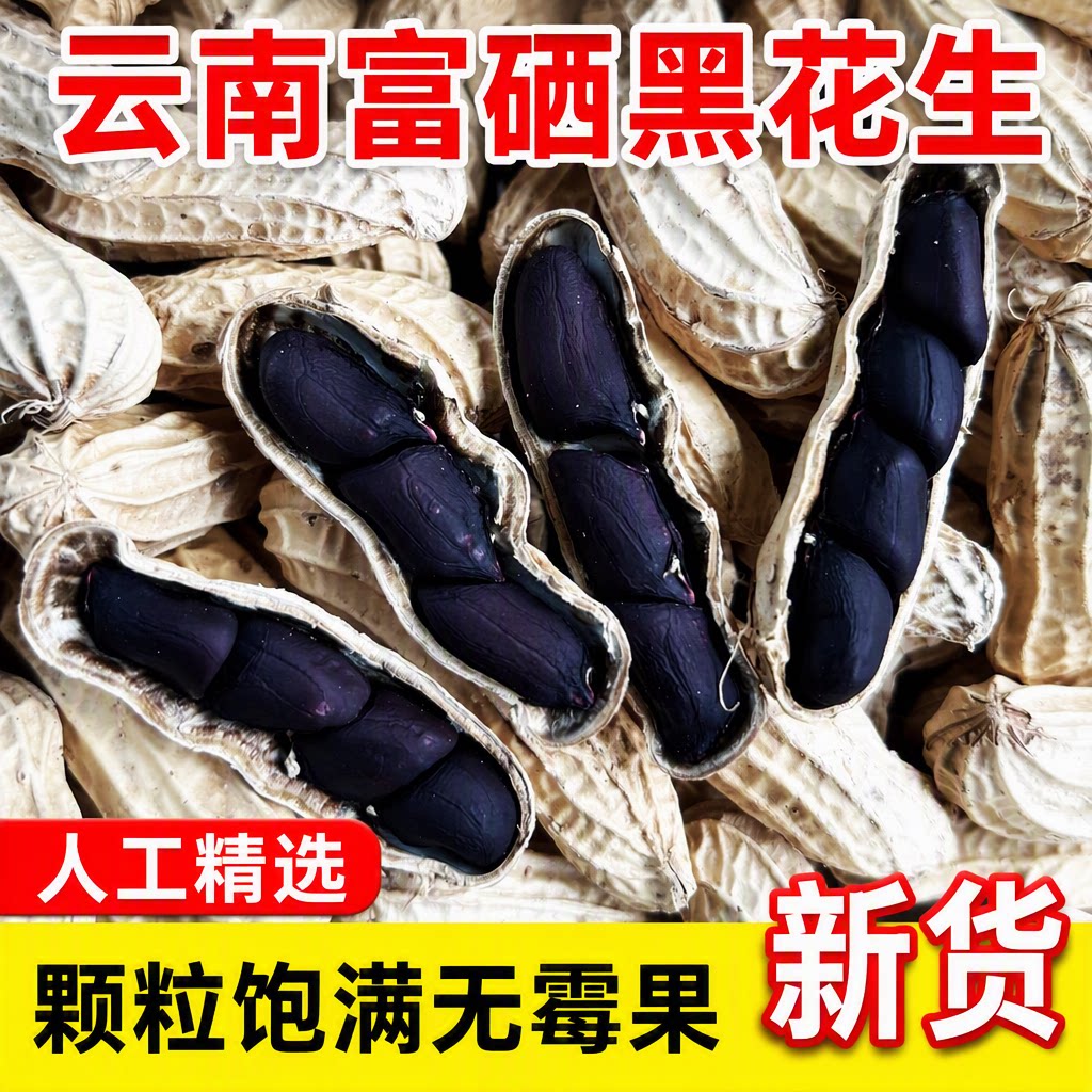 新货云南富硒黑花生带壳生晒干花生种子籽普洱特产原味黑皮花生米图片