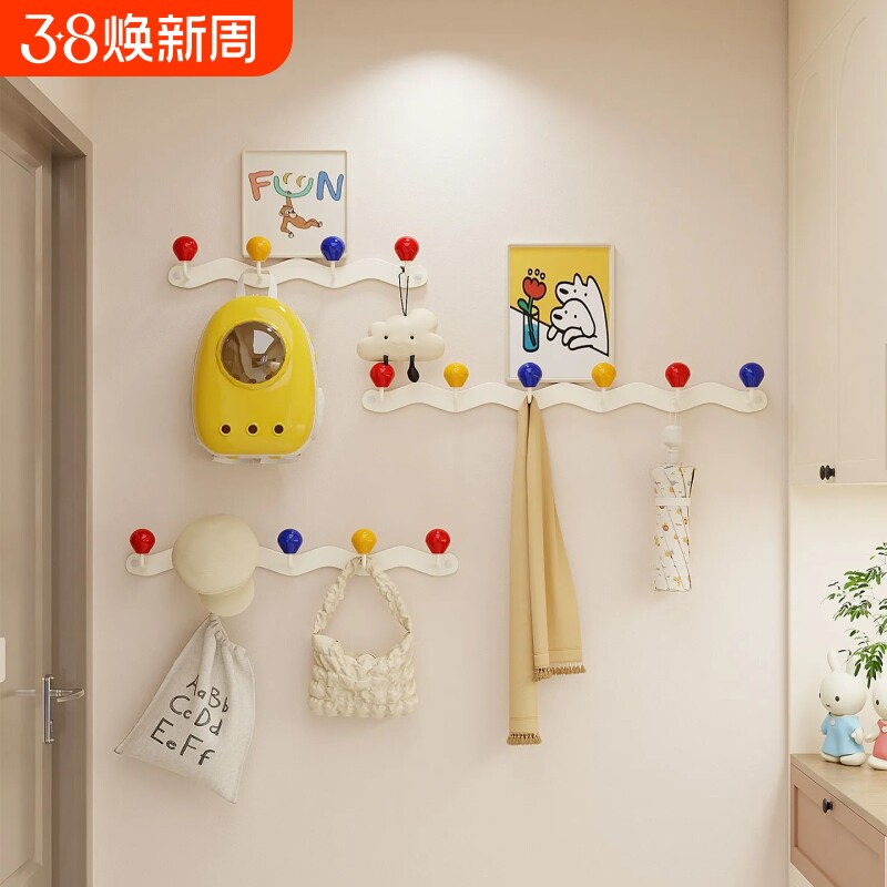 玄关进门挂钩挂衣钩挂衣架墙上壁挂卧室免打孔入户门后钥匙包包架