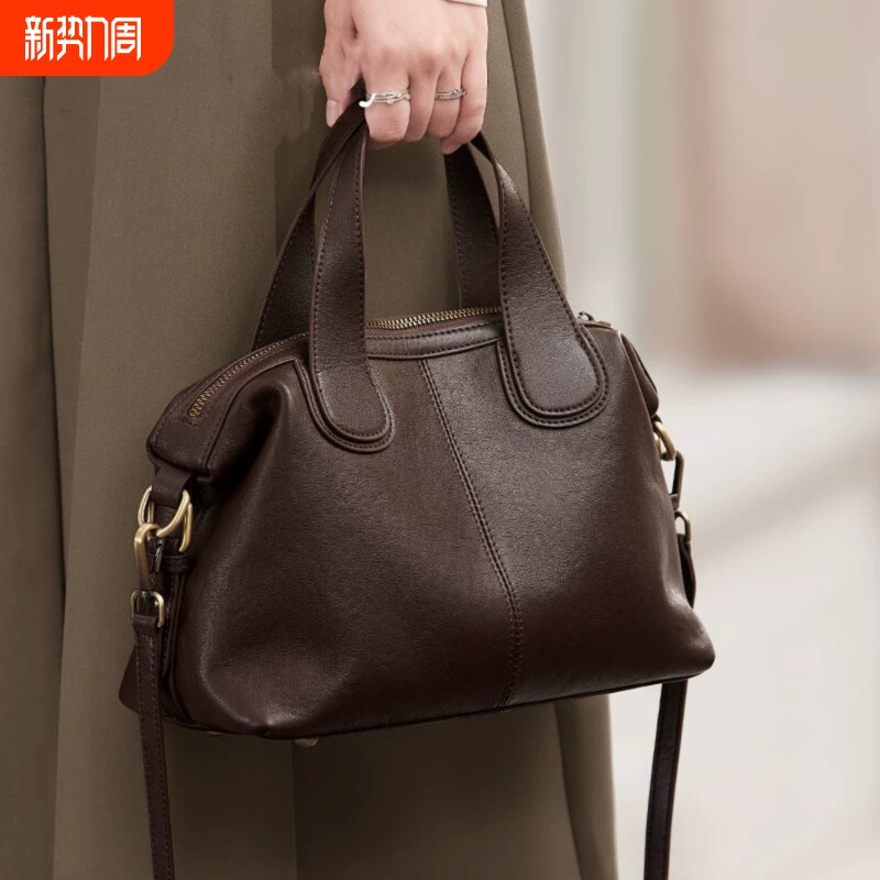 头层牛皮包2025新款女包秋冬真皮手提包斜挎包大容量波士顿包精致