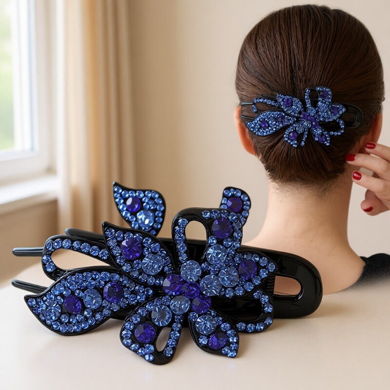 韩国高档抓夹发夹女后脑勺大号妈妈鸭嘴夹气质镶钻复古盘头子