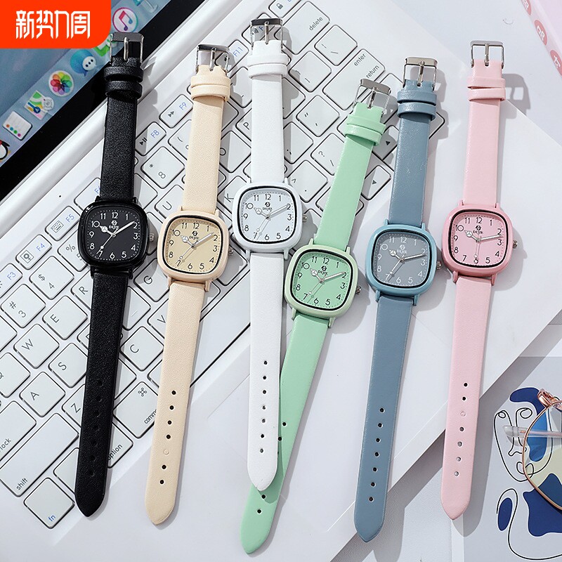 2025简约方形手表女生新款高颜值ins初中生石英表防水静音指针