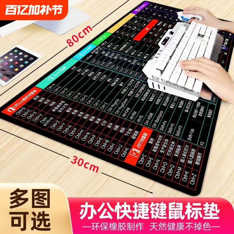 鼠标垫超大号办公快捷键加厚锁边游戏键盘护腕软桌垫男女可爱黑色