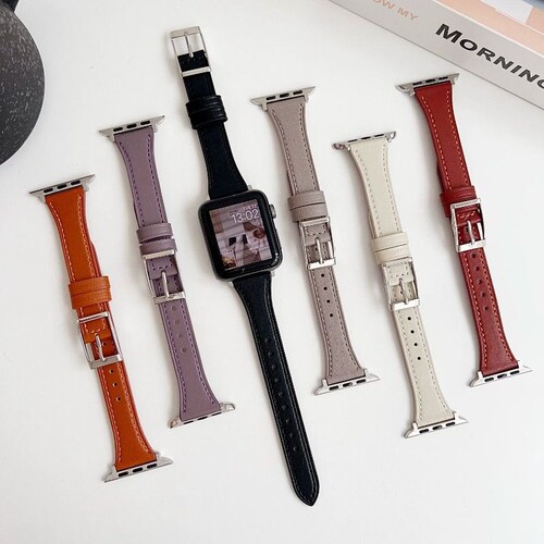 适用苹果iwatchS11/S10皮质手表带SE/Ultra3/2/1新款T型方扣皮质手表带简约商务
