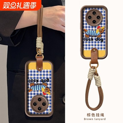 适用vivox100手机壳秋冬新女款vivos17pro刺绣小狗挂绳17/16咖色小羊皮x60pro磨砂x90硅胶s12/9美拉德s15昂首