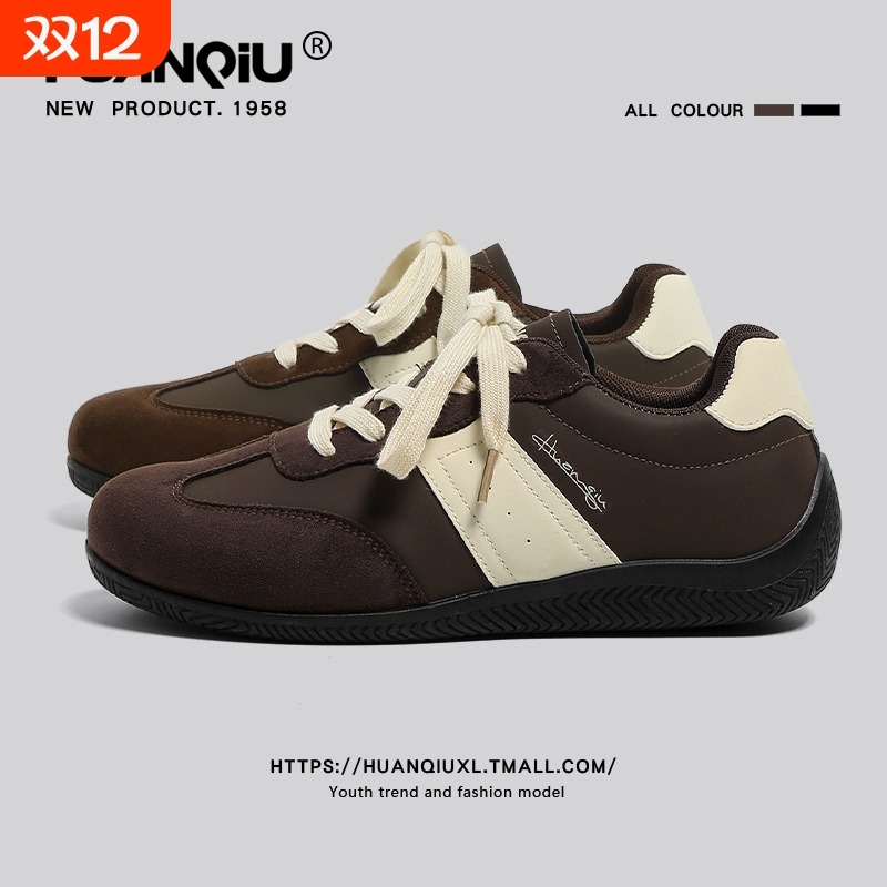 环球棕色德训鞋男款2025新款秋季内增高鞋子男休闲板鞋运动赛车鞋