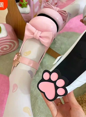 蔻孜现货猫咪酱2.0猫爪跟圆头中跟lo鞋白色粉色棕色蝴蝶结蓝色