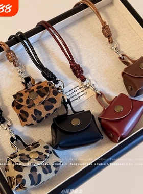 包藏心动 复古豹纹皮质零钱包项链女长款毛衣链收纳包包挂脖配饰