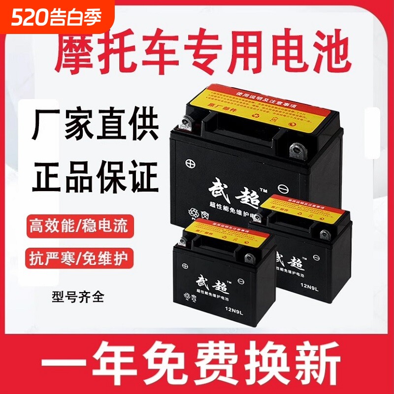 武超摩托车电瓶12v免维护125弯梁110踏板三轮车9a7a通用