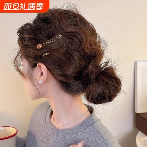 秋冬豹纹一字发夹2025新款高端前额碎发刘海夹子侧边夹发卡发饰女