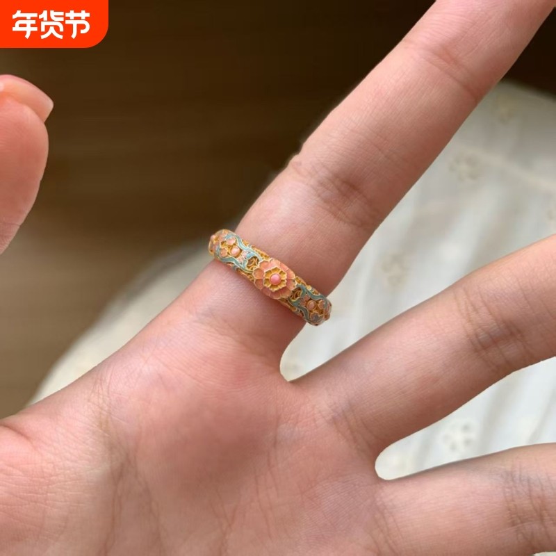 「梨昙司」国风新中式珐琅金色戒指重工轻奢戒指精致配饰2025新款,饰品/流行首饰/时尚饰品新,戒指/指环,淘宝优惠券,粉丝福利购,淘宝优惠卷