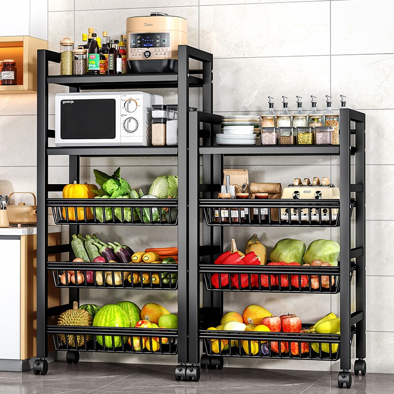 厨房置物架蔬菜落地锅架多功能杂物架收纳架储物架推车移动多层架