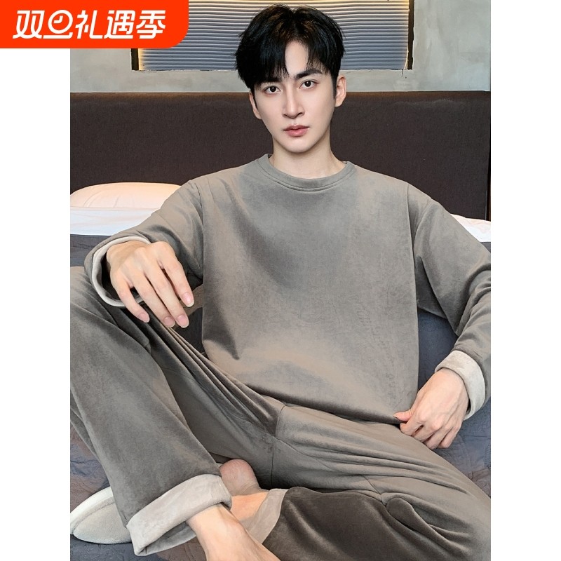 红豆冬季睡衣加肥加大加厚海岛绒2025新款男士家居服大码秋冬款2