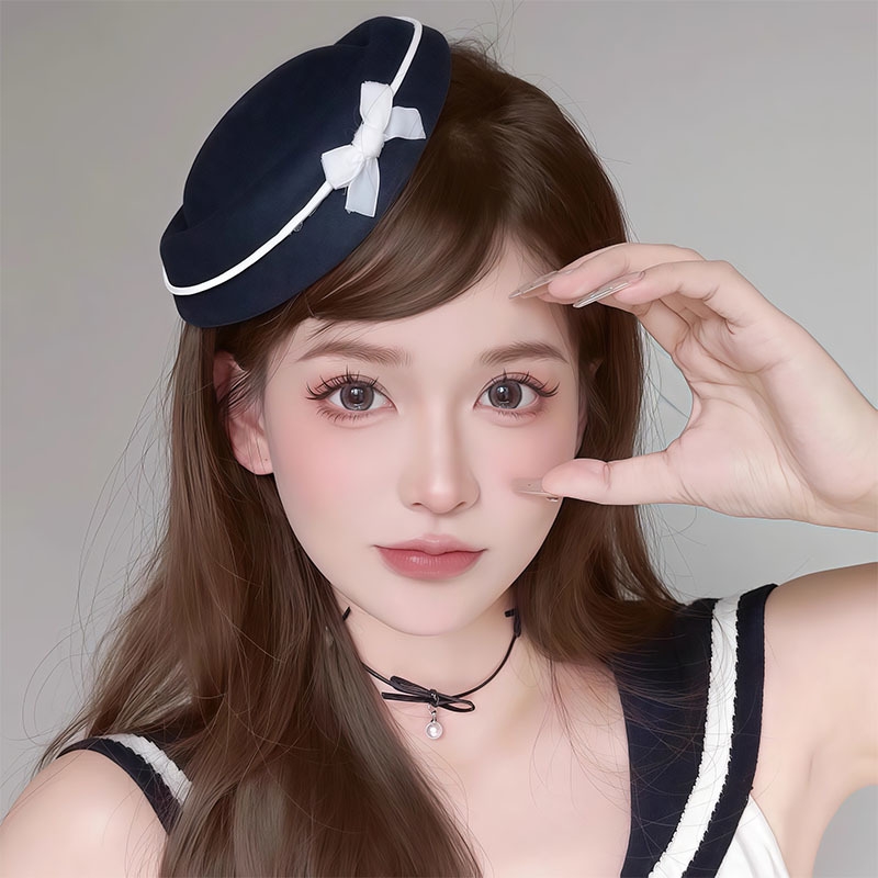 法式小礼帽女日系风空姐lolita水手帽蝴蝶结赫本高端圆顶帽子头饰