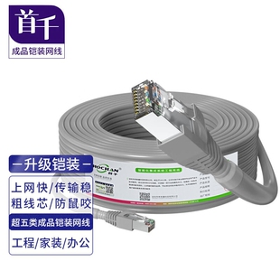 首千 超五类铠装网线成品跳线带水晶头8芯路由器网络室外非屏蔽