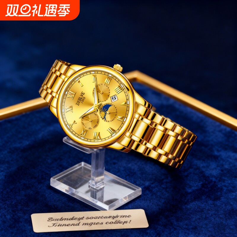 正品瑞士2024新款手表男士全自动机械风防水精钢带双日历男表夜光