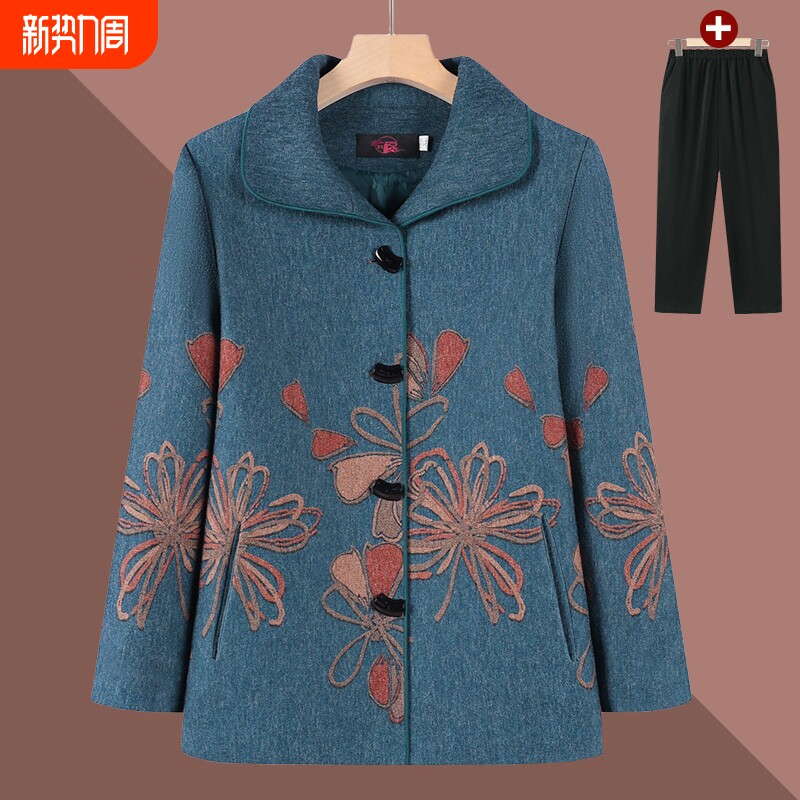 奶奶春秋外套中老年人女新款妈妈秋冬款上衣老人太太西服衣服加厚