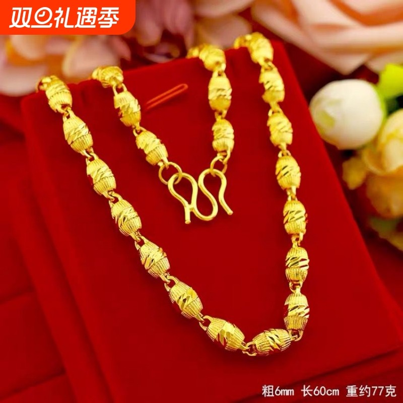 男款欧美时尚沙金首饰车花实心项链橄榄圆柱西瓜个性麻花链爆款