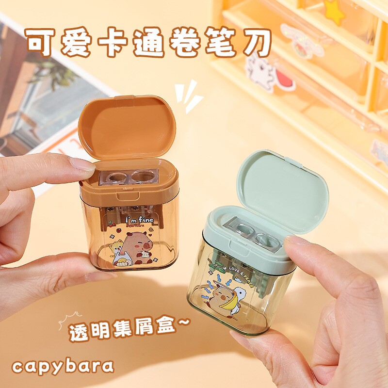 卡皮巴拉卷笔刀小学生专用便携手动可爱转笔刀小型双孔削笔刀儿童铅笔卷笔刀卡皮巴拉转笔刀手动旋转削笔器图片