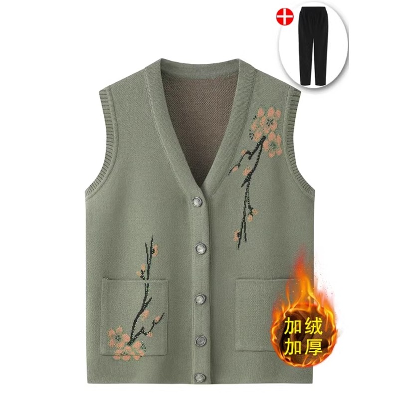 马甲女春秋加绒奶奶毛衣妈妈装开衫秋冬外套老太太老人衣服红色