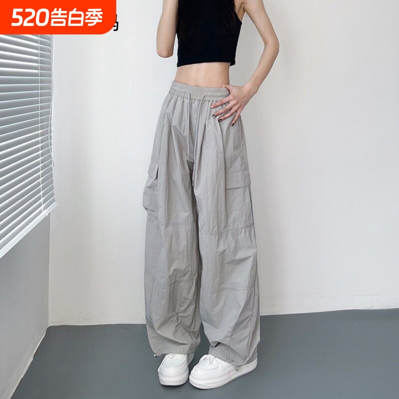 薄款工装阔腿裤女夏季大码胖mm宽松显瘦冰丝速干休闲裤运动直筒裤